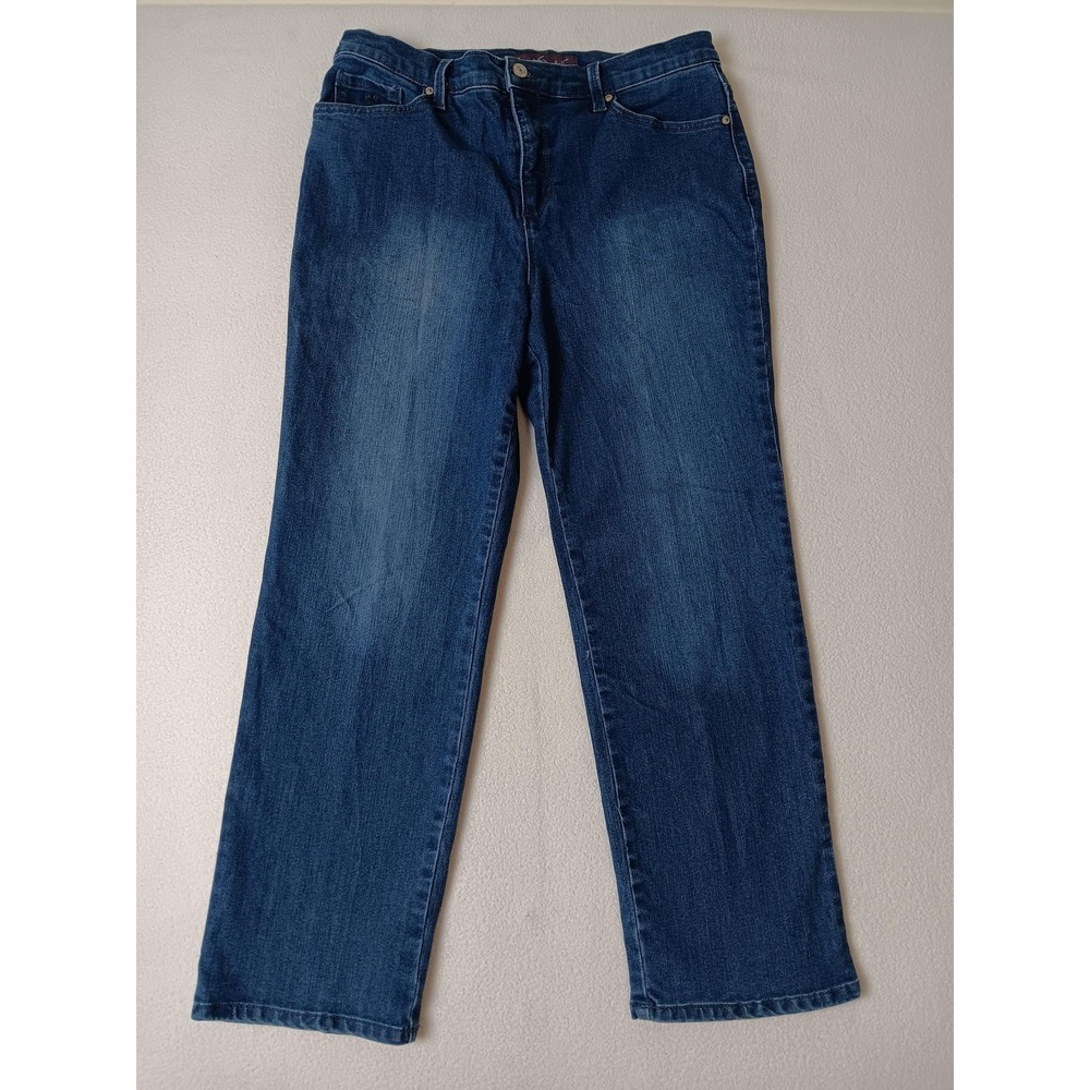 Gloria Vanderbilt Women's Size 12P Blue‎ Straight Jeans 34W 32L Relaxed Stretch